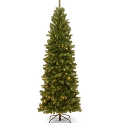 5Ft - 6Ft-National Tree Company Pre-Lit Artificial Slim Christmas Tree, Green, North Valley Spruce, White Lights, Includes Stand, 6.5 Feet