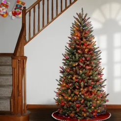 National Tree Company Slim^Pre-Lit Artificial Slim Christmas Tree, Green, Natural Fraser Fir, Multicolor Lights, Includes Stand, 7.5 Feet