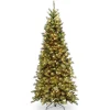Slim-National Tree Company Pre-Lit Artificial Slim Christmas Tree, Green, Tiffany Fir, White Lights, Includes Stand, 6.5 Feet