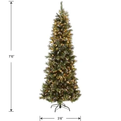 Slim-National Tree Company Pre-Lit Artificial Slim Christmas Tree, Green, Glittery Bristle Pine, White Lights, Includes Stand, 7.5 Feet
