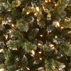 Slim-National Tree Company Pre-Lit Artificial Slim Christmas Tree, Green, Glittery Bristle Pine, White Lights, Includes Stand, 7.5 Feet