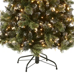 Slim-National Tree Company Pre-Lit Artificial Slim Christmas Tree, Green, Glittery Bristle Pine, White Lights, Includes Stand, 7.5 Feet