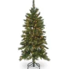Slim-National Tree Company Pre-Lit Artificial Slim Christmas Tree, Green, Tiffany Fir, White Lights, Includes Stand, 4.5 Feet