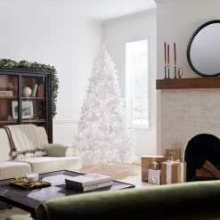 7Ft - 9Ft-National Tree Company Pre-Lit Artificial Slim Christmas Tree, White, North Valley Spruce, White Lights, Includes Stand, 7.5 Feet