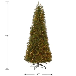Slim-National Tree Company Pre-Lit Artificial Slim Christmas Tree, Green, White Lights, Includes Stand, 6.5 Feet
