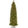 National Tree Company Slim^Pre-Lit Artificial Slim Christmas Tree, Tacoma Pine, Green, White Lights, Includes Stand, 9 Feet