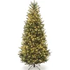 National Tree Company Slim^Pre-Lit Artificial Slim Christmas Tree, Green, Natural Fraser Fir, White Lights, Includes Stand, 7 Feet