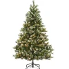 5Ft - 6Ft-National Tree Company Pre-Lit Artificial Slim Christmas Tree, Green, Glittery Bristle Pine, White Lights, Flocked With Pine Cones, Frosted Branches, Includes Stand, 6.5 Feet