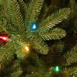 Slim-National Tree Company Pre-Lit Artificial Slim Christmas Tree, Green, Natural Fraser Fir, Multicolor Lights, Includes Stand, 9 Feet