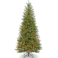5Ft - 6Ft-National Tree Company Pre-Lit Artificial Slim Christmas Tree, Green, Dunhill Fir, Multicolor Lights, Includes Stand, 6.5 Feet