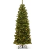5Ft - 6Ft-National Tree Company Pre-Lit Artificial Slim Christmas Tree, Green, North Valley Spruce, White Lights, Includes Stand, 6 Feet