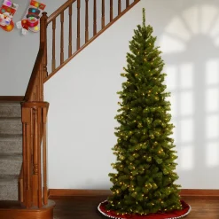 5Ft - 6Ft-National Tree Company Pre-Lit Artificial Slim Christmas Tree, Green, North Valley Spruce, White Lights, Includes Stand, 6 Feet