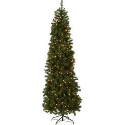 7Ft - 9Ft-National Tree Company Pre-Lit Artificial Slim Christmas Tree, Green, North Valley Spruce, White Lights, Includes Stand, 7.5 Feet