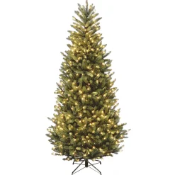 National Tree Company Slim^Pre-Lit Artificial Slim Christmas Tree, Green, Natural Fraser Fir, White Lights, Includes Stand, 7.5 Feet