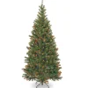 5Ft - 6Ft-National Tree Company Pre-Lit Artificial Slim Christmas Tree, Green, Aspen Spruce, Multicolor Lights, Includes Stand, 7.5 Feet