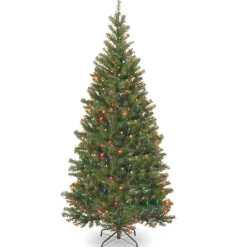 5Ft - 6Ft-National Tree Company Pre-Lit Artificial Slim Christmas Tree, Green, Aspen Spruce, Multicolor Lights, Includes Stand, 7.5 Feet