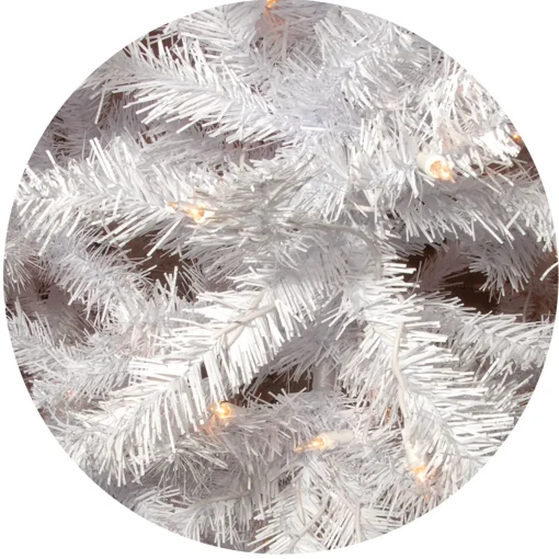Full-National Tree Company Pre-Lit Artificial Slim Christmas Tree, White, North Valley Spruce, White Lights, Includes Stand, 7.5 Feet