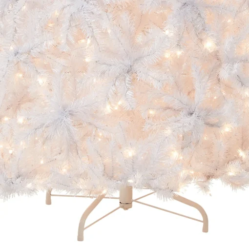 Full-National Tree Company Pre-Lit Artificial Slim Christmas Tree, White, North Valley Spruce, White Lights, Includes Stand, 7.5 Feet