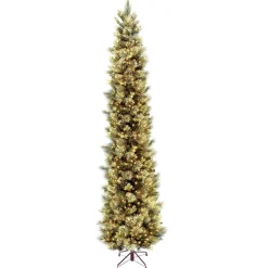 Clear-National Tree Company Pre-Lit 'Feel Real' Artificial Giant Christmas Tree, Green, Carolina Pine, White Lights, Flocked With Pine Cones, Includes Stand, 10 Feet
