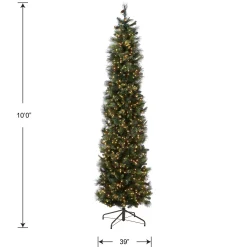 Clear-National Tree Company Pre-Lit 'Feel Real' Artificial Giant Christmas Tree, Green, Carolina Pine, White Lights, Flocked With Pine Cones, Includes Stand, 10 Feet