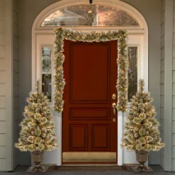 7' To 10' Garland-National Tree Company Pre-Lit 'Feel Real' Artificial Christmas Garland, Green, Glittery Bristle Pine, White Lights, Decorated With Frosted Branches, Plug In, Christmas Collection, 9 Feet