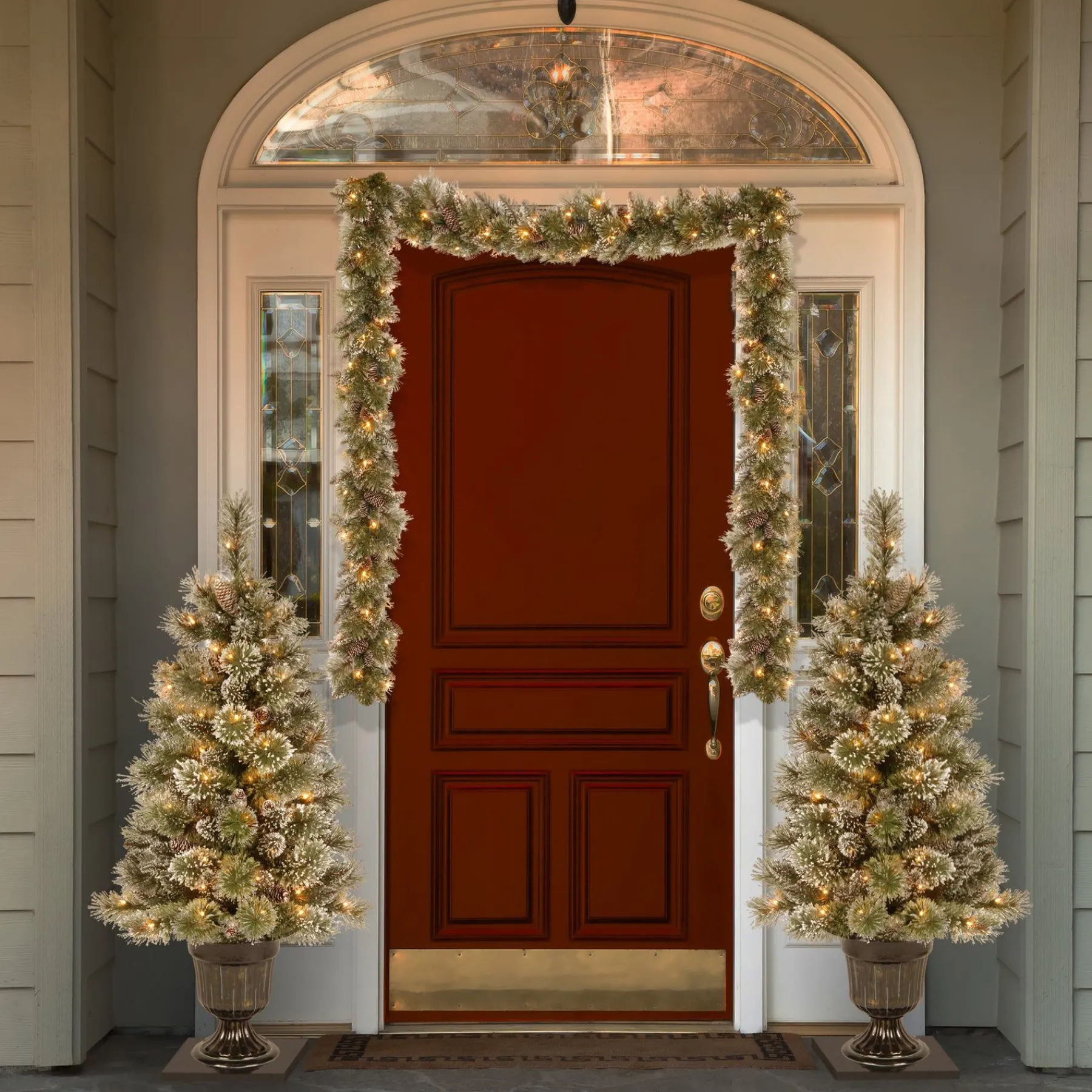 7' To 10' Garland-National Tree Company Pre-Lit 'Feel Real' Artificial Christmas Garland, Green, Glittery Bristle Pine, White Lights, Decorated With Frosted Branches, Plug In, Christmas Collection, 9 Feet