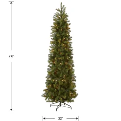 Slim-National Tree Company Pre-Lit 'Feel Real' Artificial Slim Downswept Christmas Tree, Green, Douglas Fir, White Lights, Includes Stand, 7.5 Feet