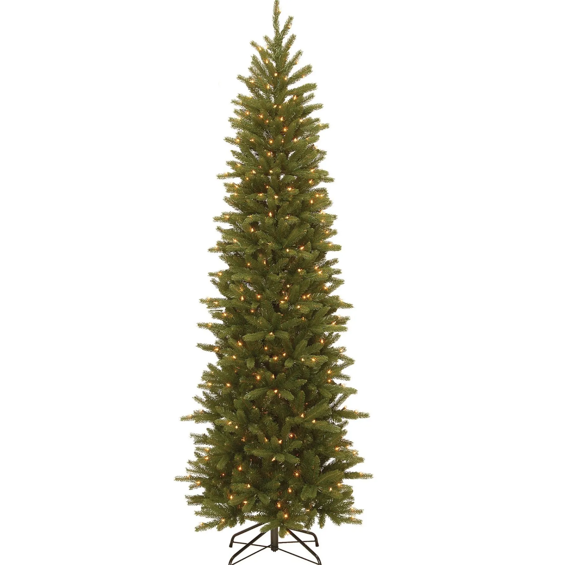 7Ft - 9Ft-National Tree Company Pre-Lit 'Feel Real' Artificial Slim Christmas Tree, Grande Fir, Green, White Lights, Includes Stand, 7.5 Feet
