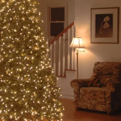 National Tree Company Slim^Pre-Lit 'Feel Real' Artificial Christmas Tree, Jersey Fraser Fir, Green, Dual Color Led Lights, Includes Stand, 9 Feet