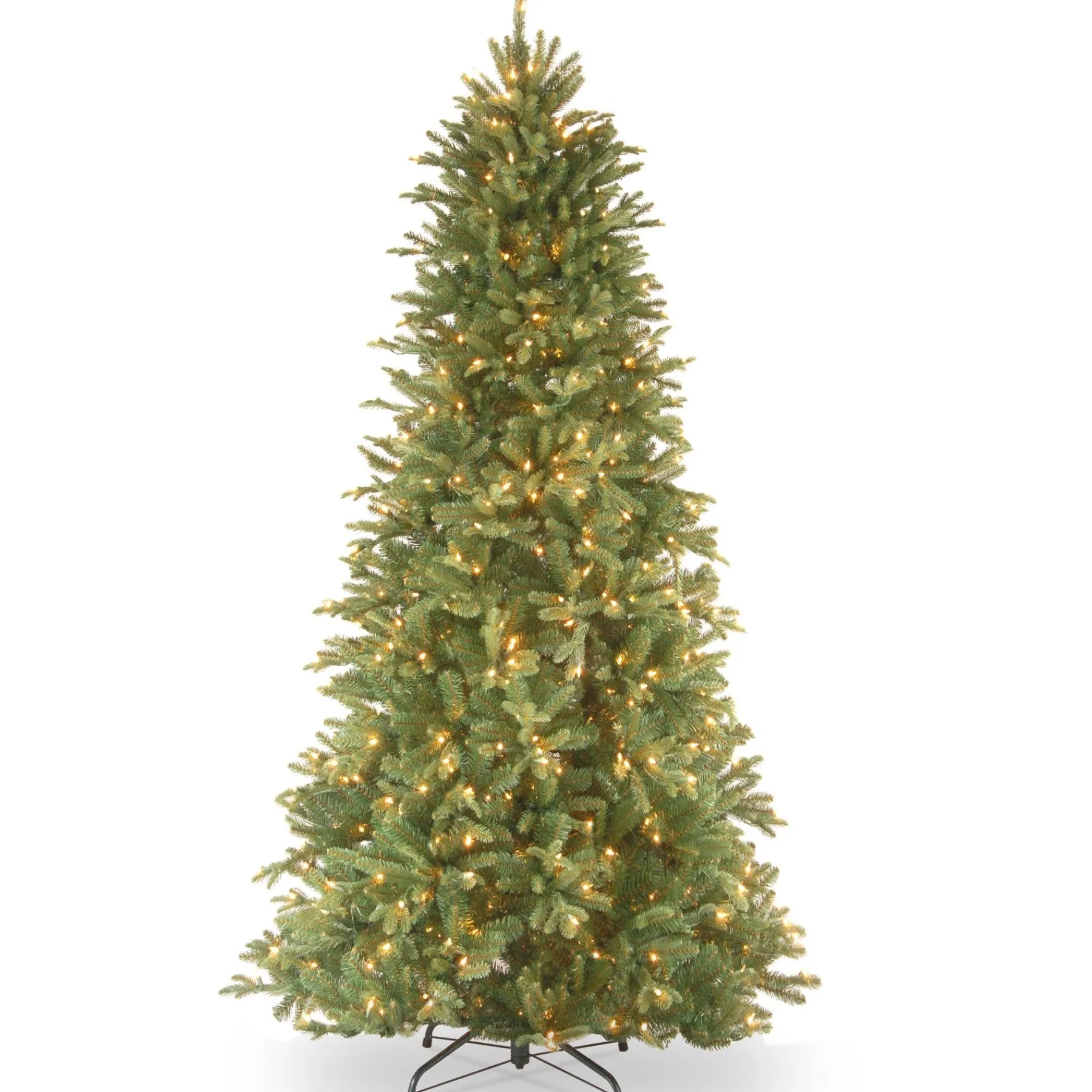 Slim-National Tree Company Pre-Lit 'Feel Real' Artificial Slim Christmas Tree, Green, Tiffany Fir, White Lights, Includes Stand, 6.5 Feet