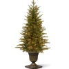 Slim-National Tree Company Pre-Lit 'Feel Real' Artificial Mini Entrance Christmas Tree, Green, Nordic Spruce, White Lights, Includes Decorative Urn Base, 4 Feet