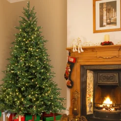 7Ft - 9Ft-National Tree Company Pre-Lit 'Feel Real' Artificial Christmas Tree, Huron Spruce, Green, Dual Color Led Lights, Includes Stand, 7.5 Feet