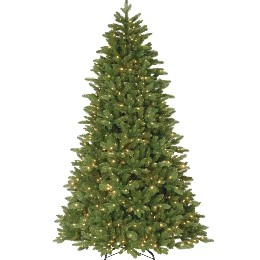 7Ft - 9Ft-National Tree Company Pre-Lit 'Feel Real' Artificial Christmas Tree, Ridgewood Spruce, Green, White Lights, Includes Stand, 7.5 Feet