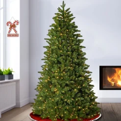 7Ft - 9Ft-National Tree Company Pre-Lit 'Feel Real' Artificial Christmas Tree, Ridgewood Spruce, Green, White Lights, Includes Stand, 7.5 Feet