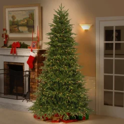 Full-National Tree Company Pre-Lit 'Feel Real' Artificial Full Christmas Tree, Green, Northern Frasier Fir, White Lights, Includes Stand, 7.5 Feet