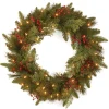 21" To 24" Wreath-National Tree Company Pre-Lit 'Feel Real' Artificial Christmas Wreath, Green, Classical, White Lights, Decorated With Berry Clusters, Christmas Collection, 24 Inches