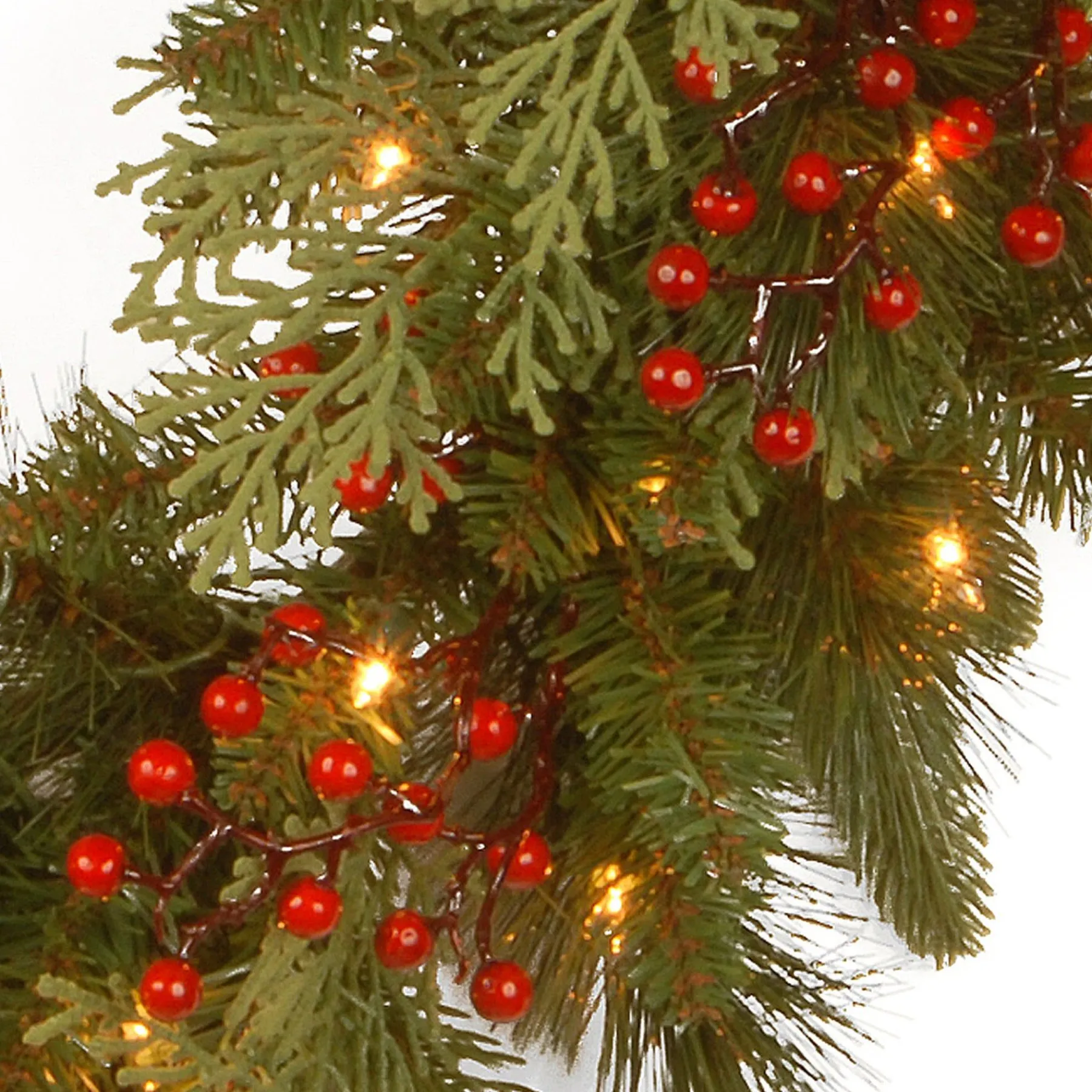 21" To 24" Wreath-National Tree Company Pre-Lit 'Feel Real' Artificial Christmas Wreath, Green, Classical, White Lights, Decorated With Berry Clusters, Christmas Collection, 24 Inches