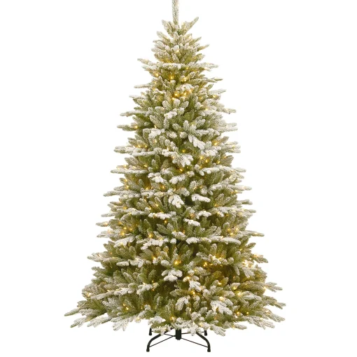 National Tree Company Full^Pre-Lit 'Feel Real' Artificial Christmas Tree, Snowy Sierra Spruce, Green, White Lights, Includes Stand, 7.5 Feet