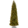 5Ft - 6Ft-National Tree Company Pre-Lit 'Feel Real' Artificial Slim Downswept Christmas Tree, Green, Douglas Fir, White Lights, Includes Stand, 6.5 Feet
