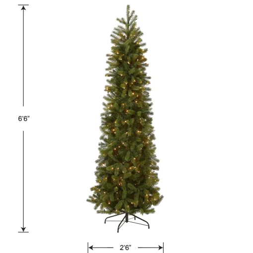 5Ft - 6Ft-National Tree Company Pre-Lit 'Feel Real' Artificial Slim Downswept Christmas Tree, Green, Douglas Fir, White Lights, Includes Stand, 6.5 Feet