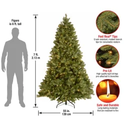 7Ft - 9Ft-National Tree Company Pre-Lit 'Feel Real' Artificial Full Downswept Christmas Tree, Green, Douglas Fir, White Lights, Includes Stand, 7 Feet
