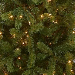Slim-National Tree Company Pre-Lit 'Feel Real' Artificial Slim Downswept Christmas Tree, Green, Douglas Fir, White Lights, Includes Stand, 9 Feet