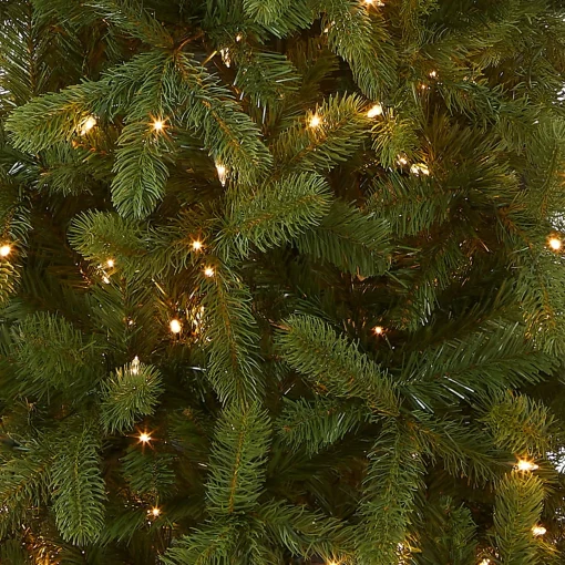 Slim-National Tree Company Pre-Lit 'Feel Real' Artificial Slim Downswept Christmas Tree, Green, Douglas Fir, White Lights, Includes Stand, 9 Feet
