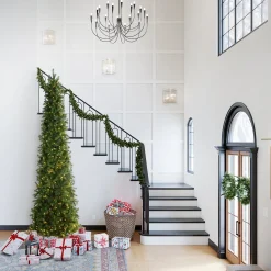 Slim-National Tree Company Pre-Lit 'Feel Real' Artificial Giant Slim Downswept Christmas Tree, Green, Douglas Fir, Dual Color Led Lights, Includes Stand, 12 Feet