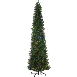 Slim-National Tree Company Pre-Lit 'Feel Real' Artificial Giant Slim Downswept Christmas Tree, Green, Douglas Fir, Dual Color Led Lights, Includes Stand, 12 Feet