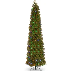 Slim-National Tree Company Pre-Lit 'Feel Real' Artificial Giant Slim Downswept Christmas Tree, Green, Douglas Fir, Dual Color Led Lights, Includes Stand, 12 Feet