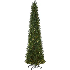Slim-National Tree Company Pre-Lit 'Feel Real' Artificial Giant Slim Downswept Christmas Tree, Green, Douglas Fir, Dual Color Led Lights, Includes Stand, 12 Feet