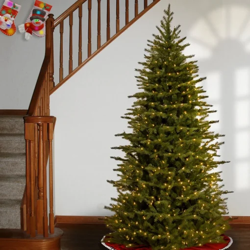 7Ft - 9Ft-National Tree Company Pre-Lit 'Feel Real' Artificial Slim Christmas Tree, Green, Nordic Spruce, Dual Color Led Lights, Includes Stand, 7.5 Feet