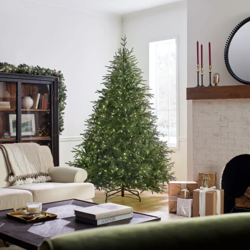 7Ft - 9Ft-National Tree Company Pre-Lit 'Feel Real' Artificial Full Christmas Tree, Green, Frasier Grande, Dual Color Led Lights, Includes Stand, 7.5 Feet
