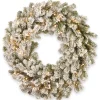 21" To 24" Wreath-National Tree Company Pre-Lit 'Feel Real' Artificial Christmas Wreath, Green, Snowy Sheffield Spruce, White Lights, Decorated With Frosted Branches, Christmas Collection, 24 Inches